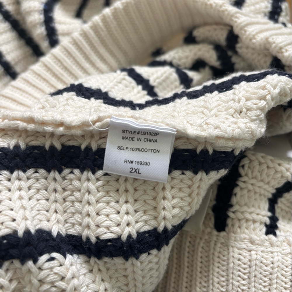 NWT HeySon Crochet Knit Stripe Pencil Skirt Navy/Cream 2XL - Picture 9 of 9